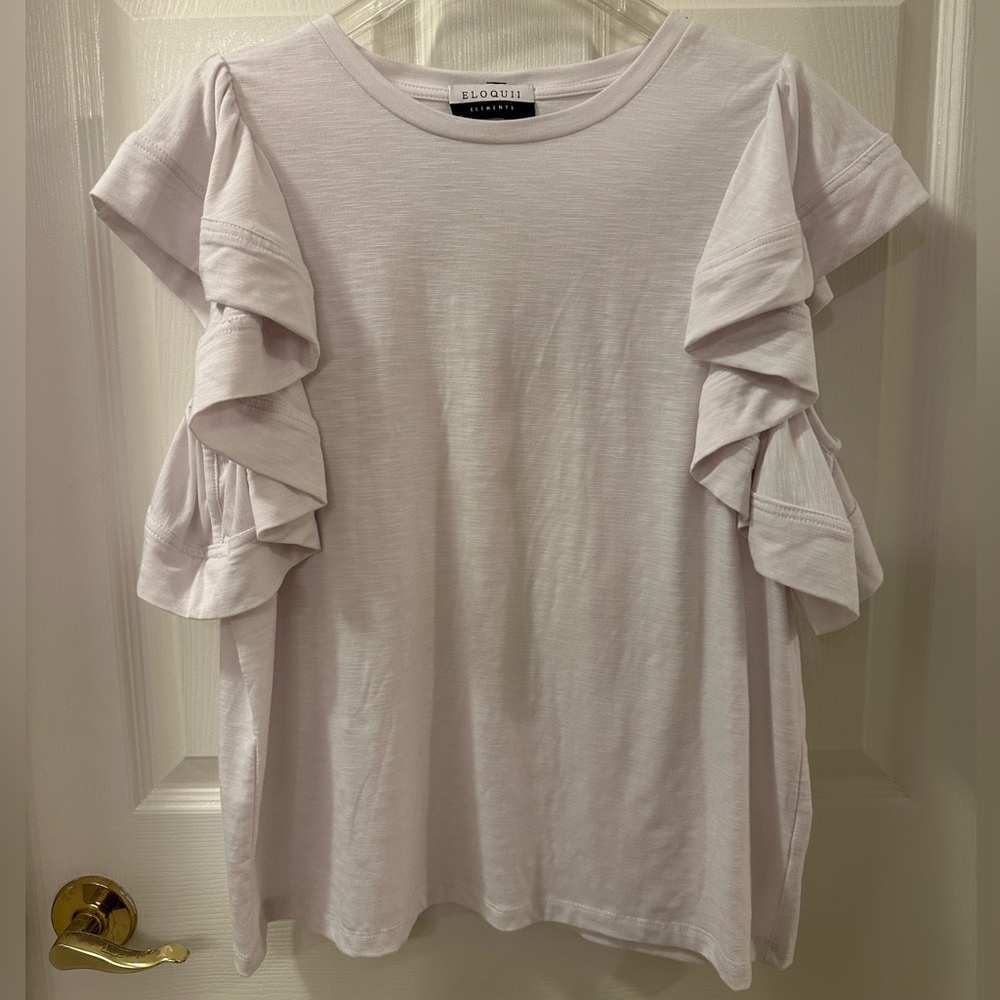 ELOQUII White Flutter Sleeve Tee | Size 14/16 | Super Soft Stretch Top